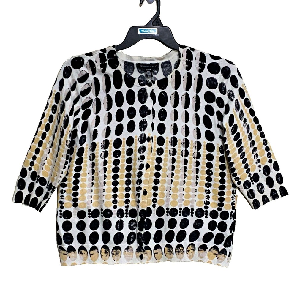 Designers Originals Cardigan Sweater Womens Size M Polka Dot Button Front 3/4 Sl